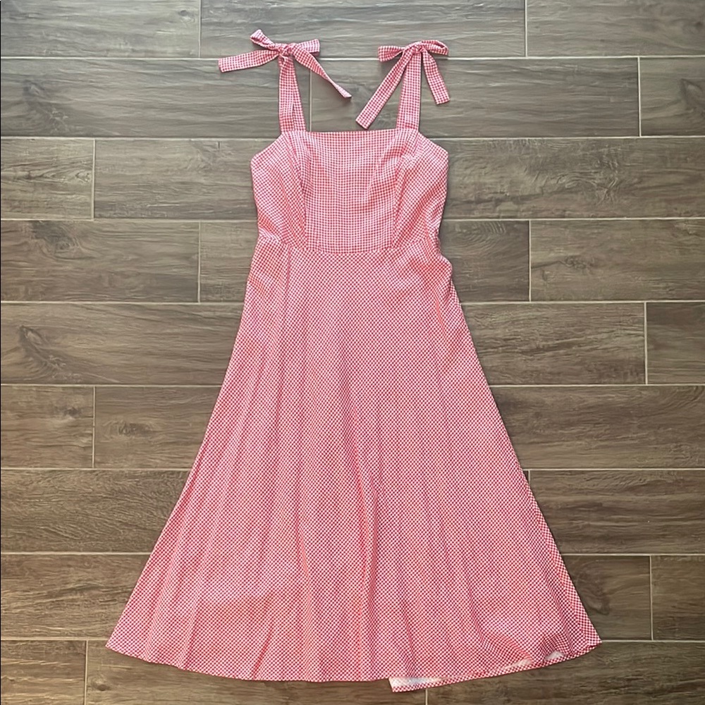 Draper James Red Checkered Tie-Shoulder Midi Dress